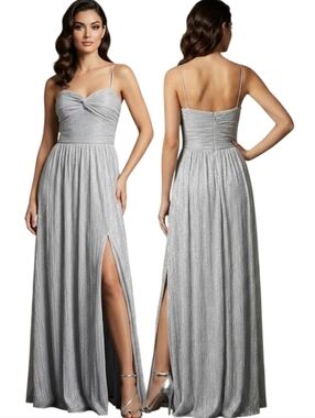 AQUA Silver Twist-front Floor Length Evening Gown - Size 6